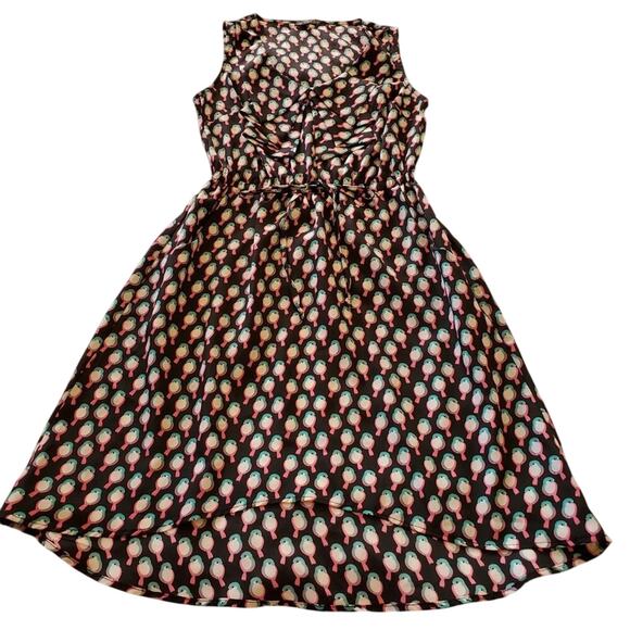 BeBop Black with Cream Blue Pink Birds Sleeveless High-low Dress Size Small - Picture 1 of 10